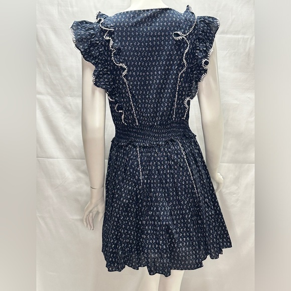 La Vie Rebecca Taylor Navy Blue & White Short Ruffle Dress - Picture 6 of 12